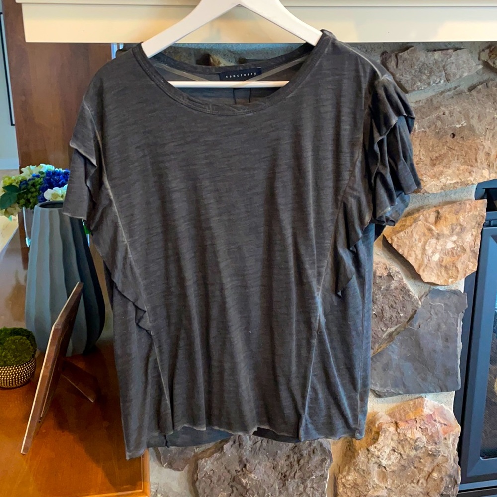 NWT Sanctuary faded black ruffles on side t-shirt